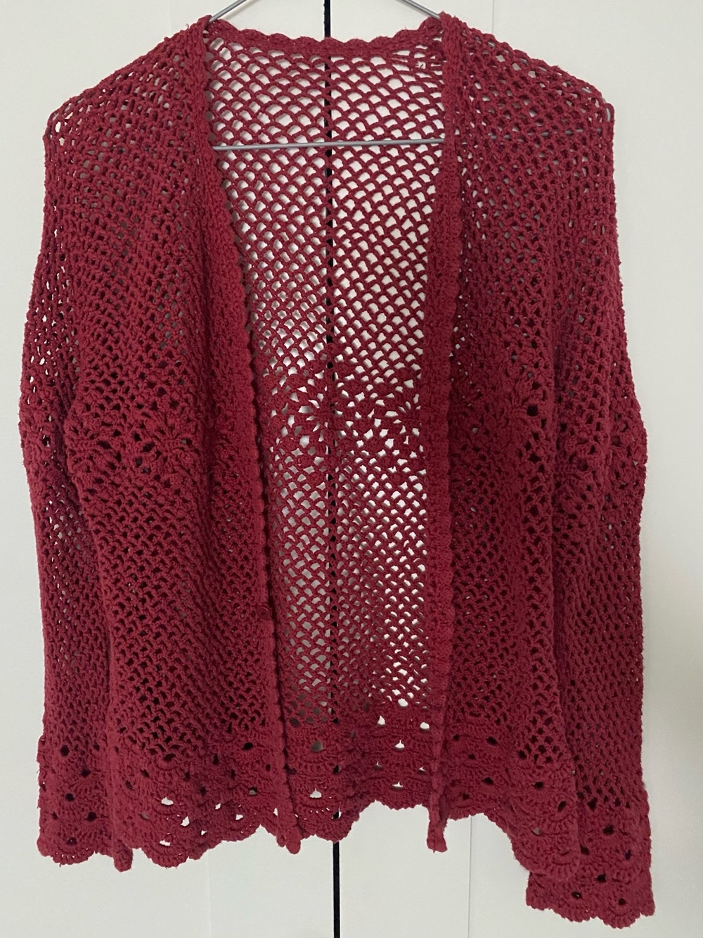 Handmade Burgundy Crochet Cardigan Small